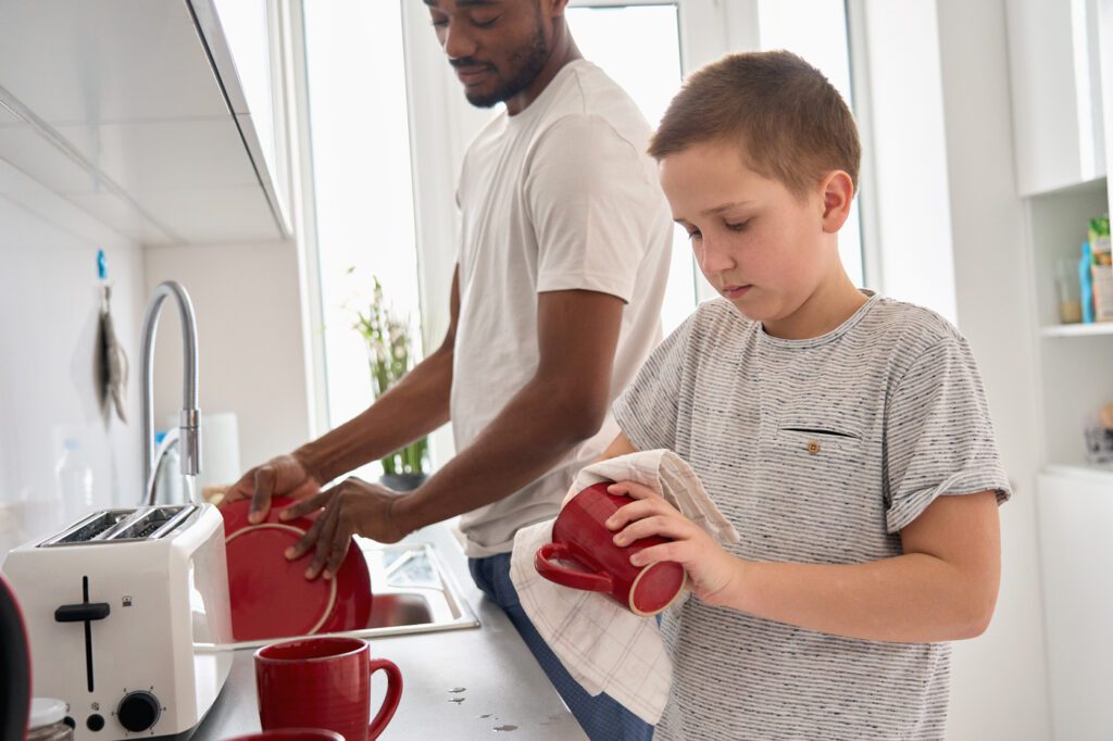 Boy helping with chores