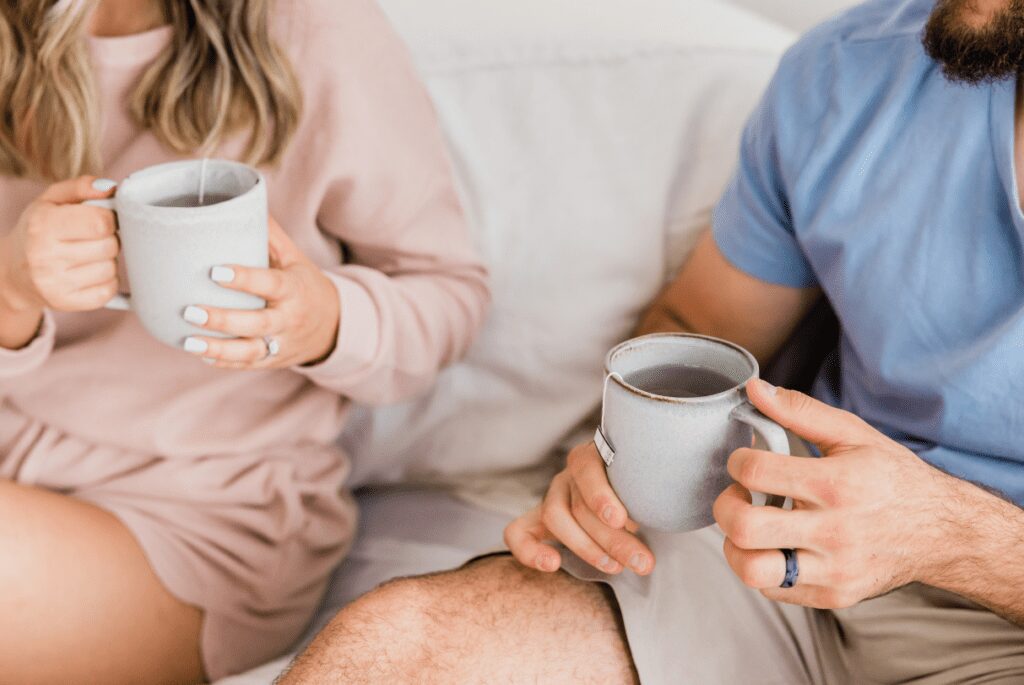 enjoying a cup of coffee