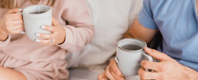 enjoying a cup of coffee