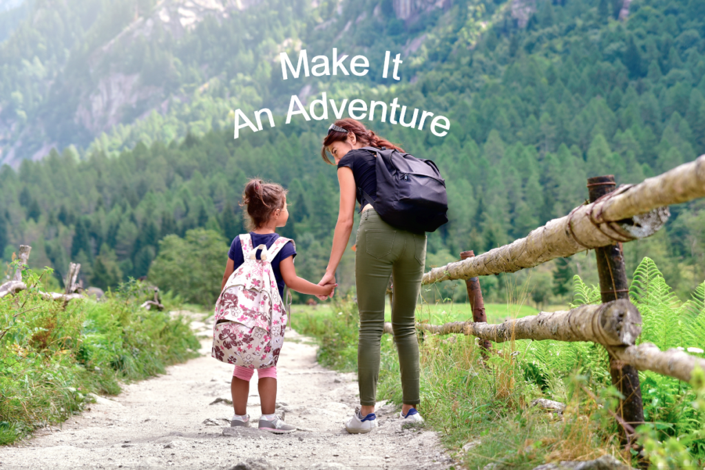 mother and young daughter going on a hike
