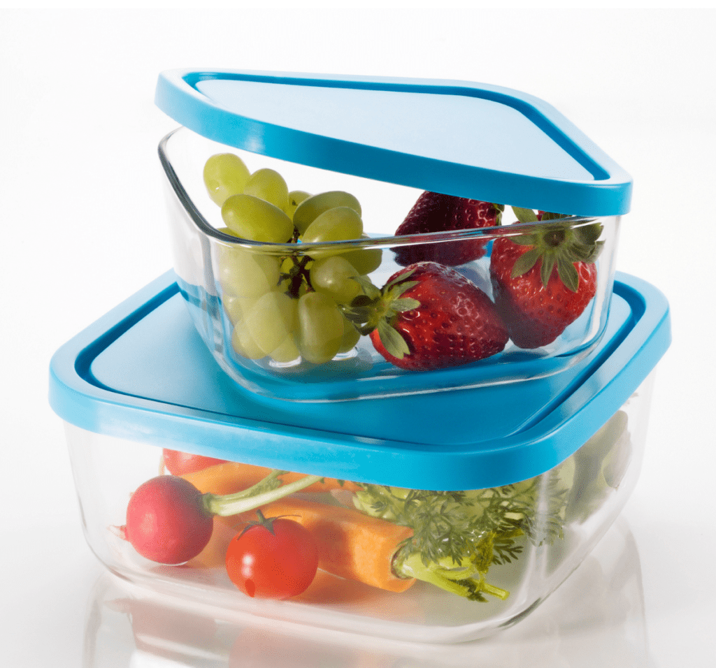 food storage containers with food in them