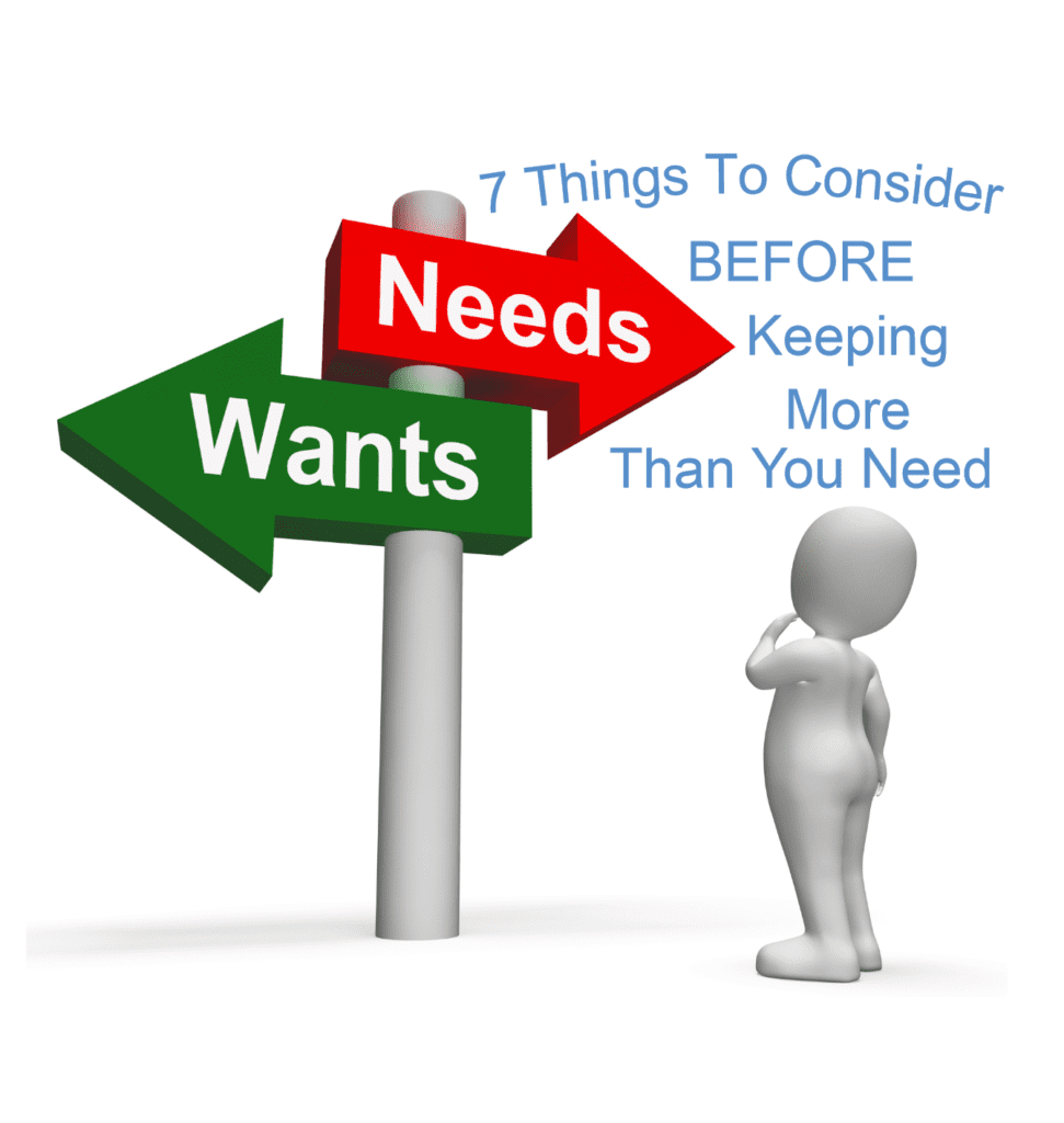 Stick figure considering what are needs and what are wants