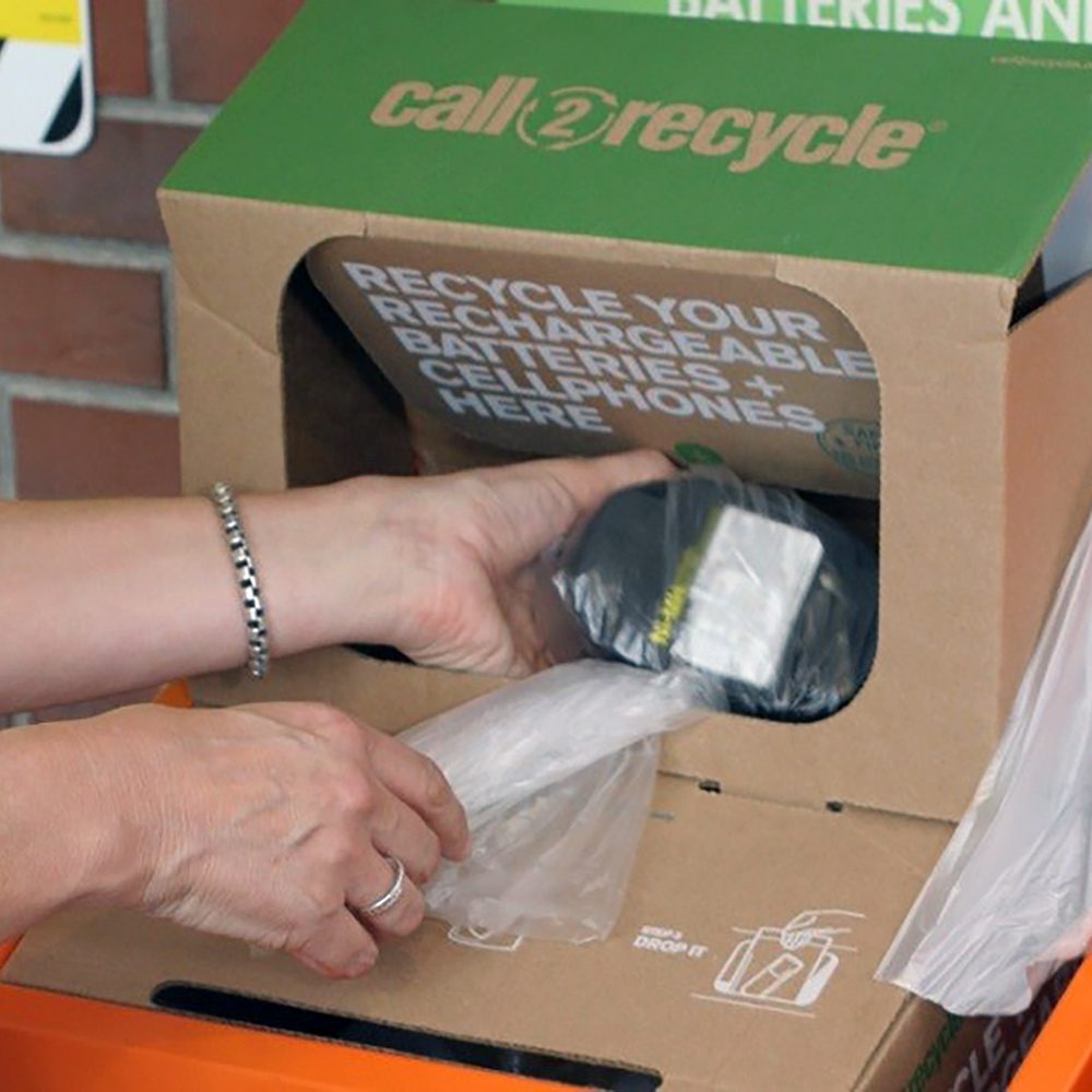 Bin to recycle batteries placed at Home Depot entrance