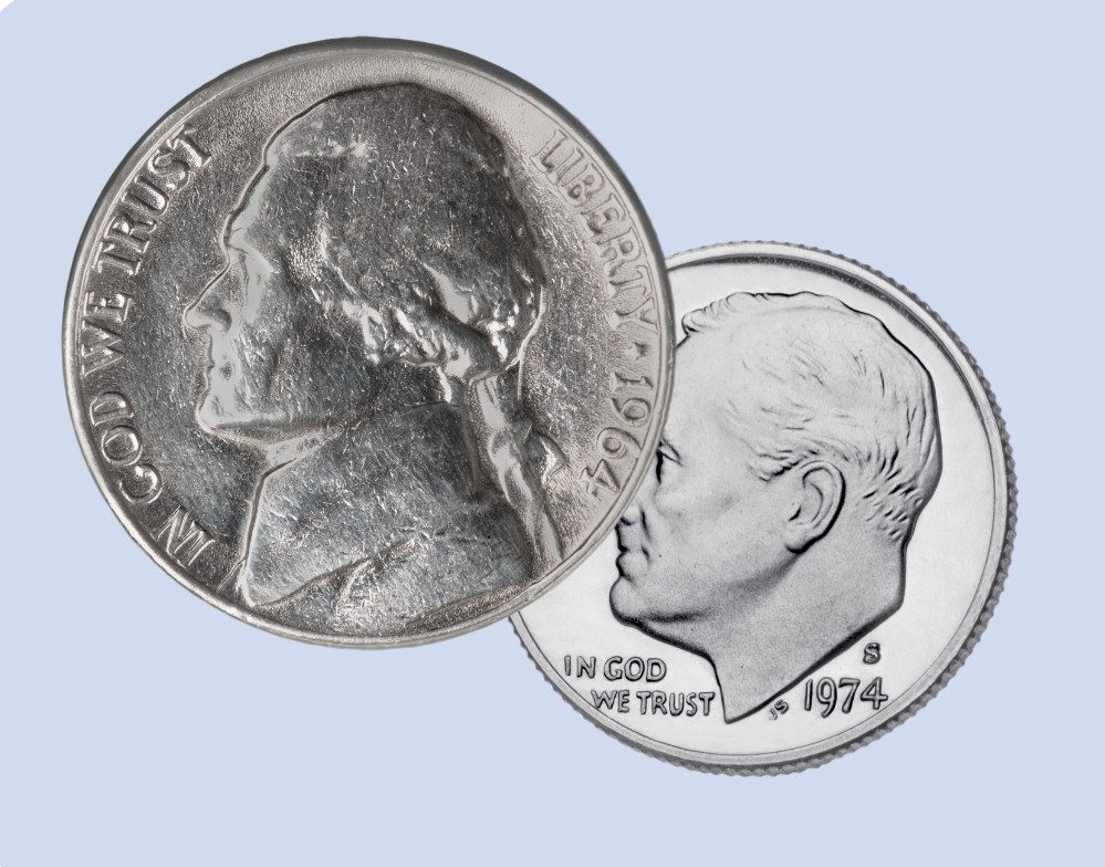 Picture of a nickel and a dime