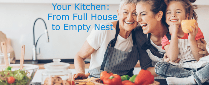 3 generations of smiling women in a kitchen