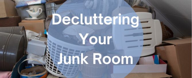 A junk room with the caption written over it of "Decluttering Your Junk Room"