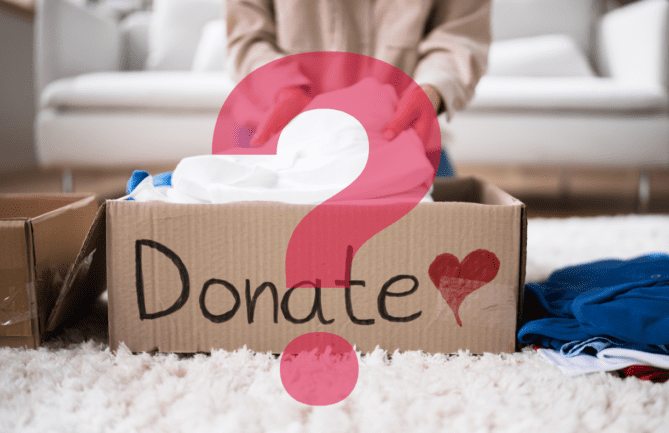 Box with "Donate" written on it and a big red question mark over the picture